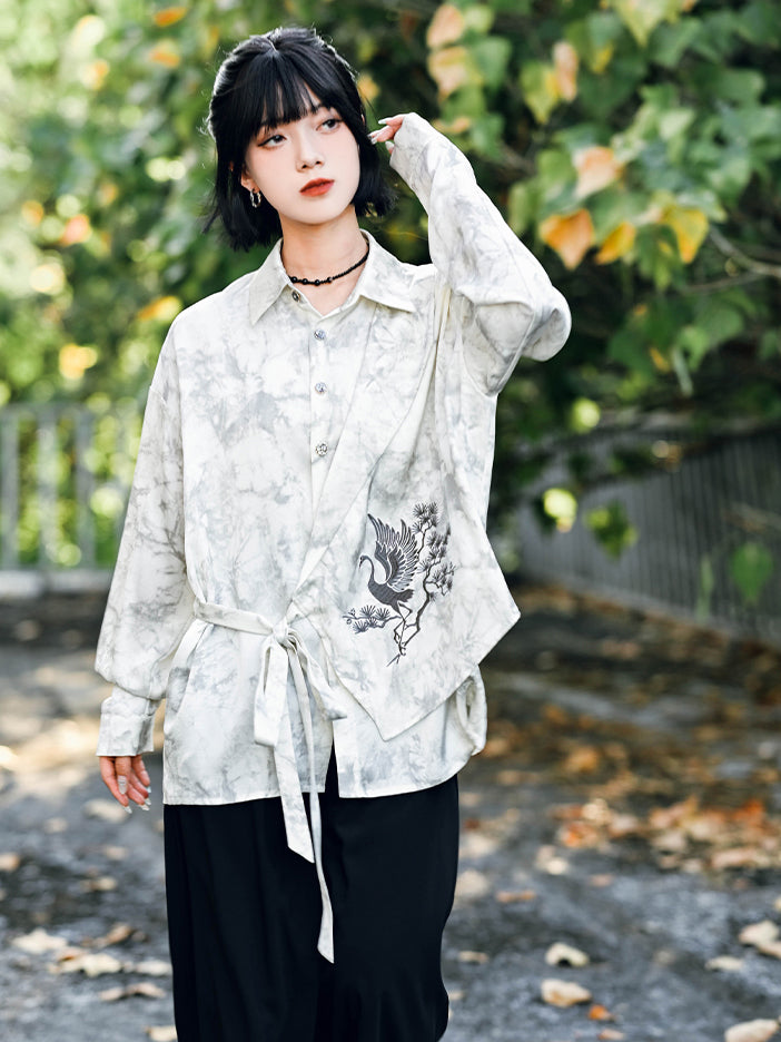 Chinese-style asymmetrical patchwork and embroidery shirt