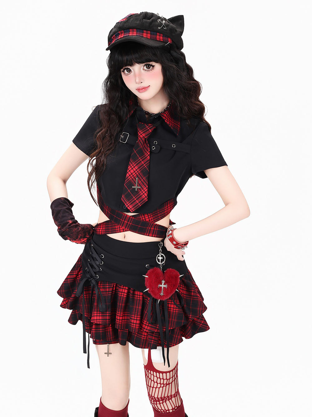 Plaid Lace Up Ruffle Mini Skirt