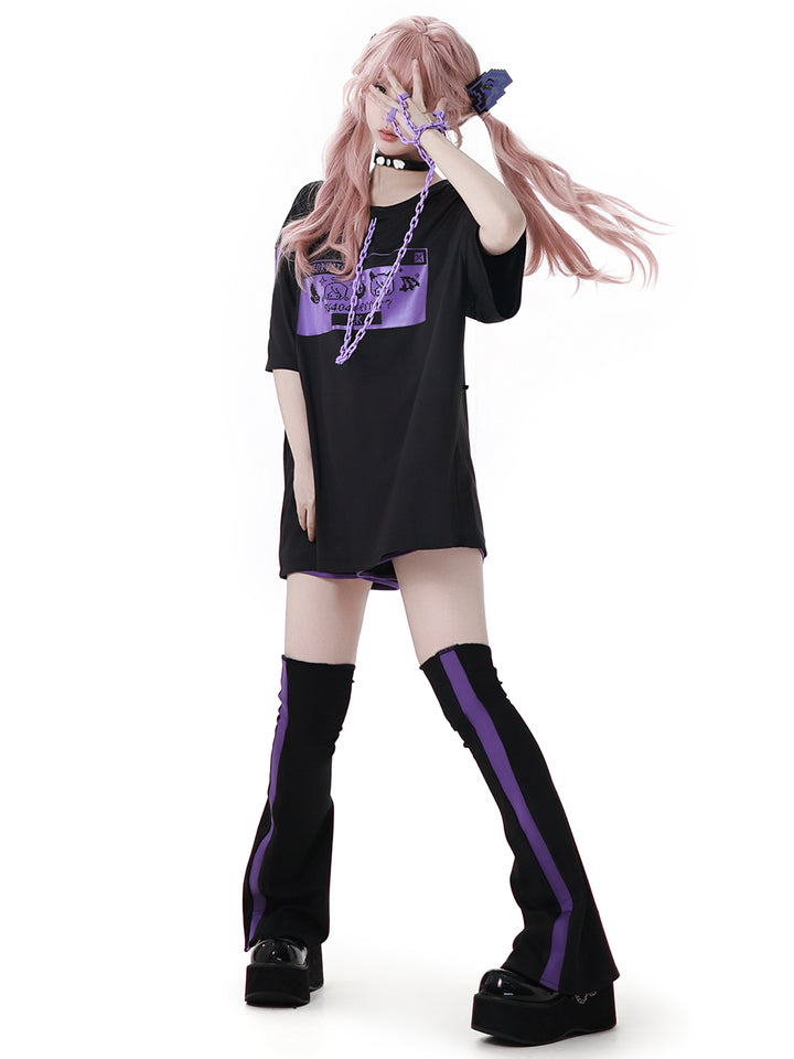 Cyber Y2K Pixel Tee Shorts Leg Warmers Hair Clip