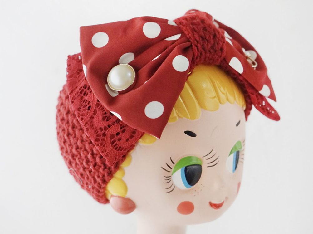 Polka Dot Knitted Bow Headband