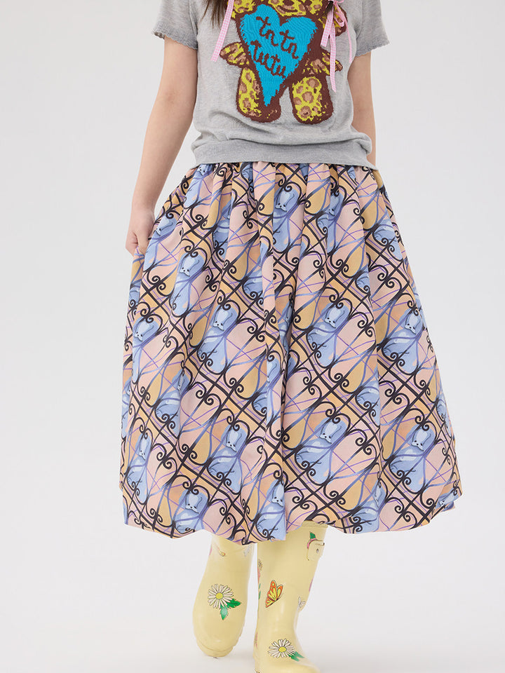 Pastel Animal Print Flare Skirt