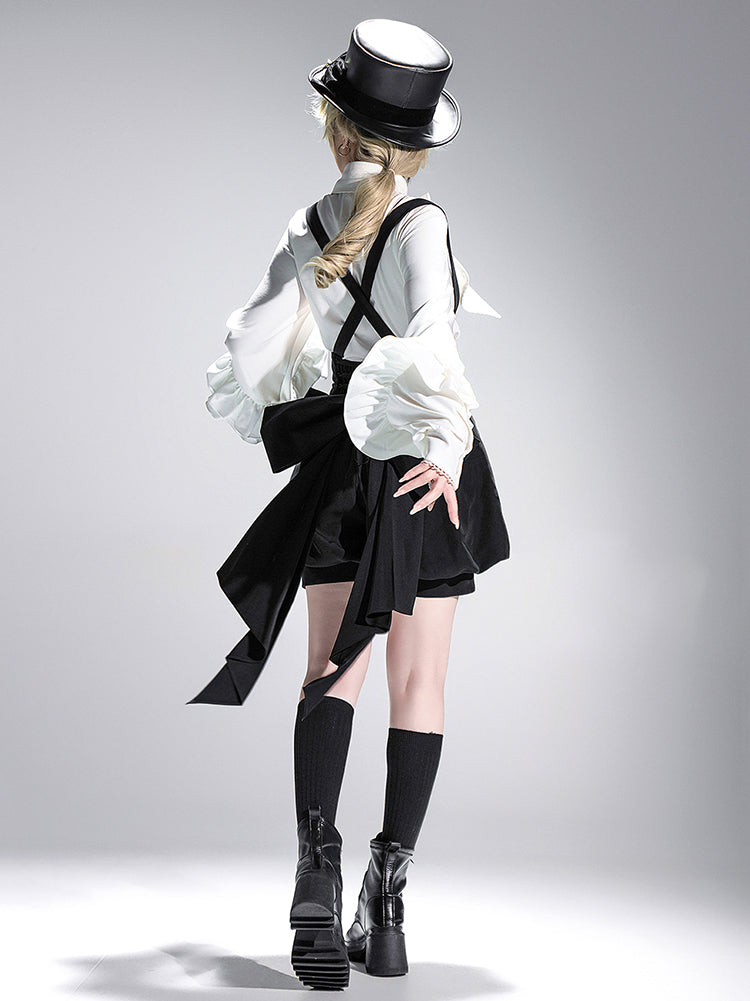 Elegant White Bow Blouse with Ruffle Sleeves