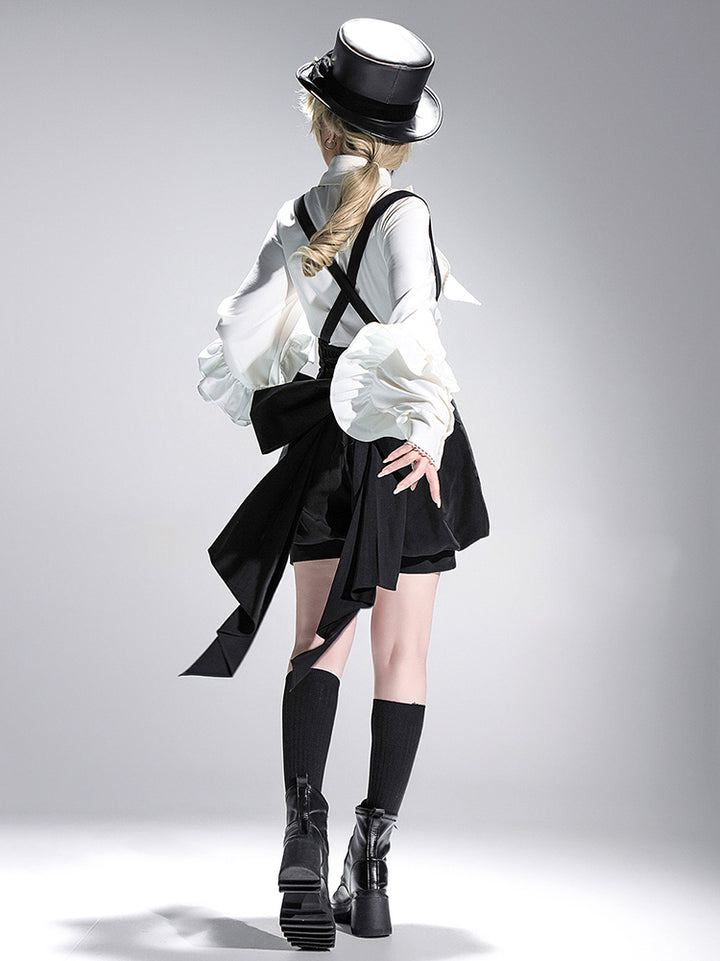 Elegant White Bow Blouse with Ruffle Sleeves