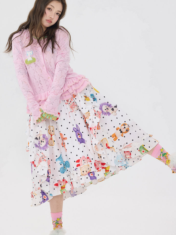 Cute Polka Dot Animal Ruffle Skirt