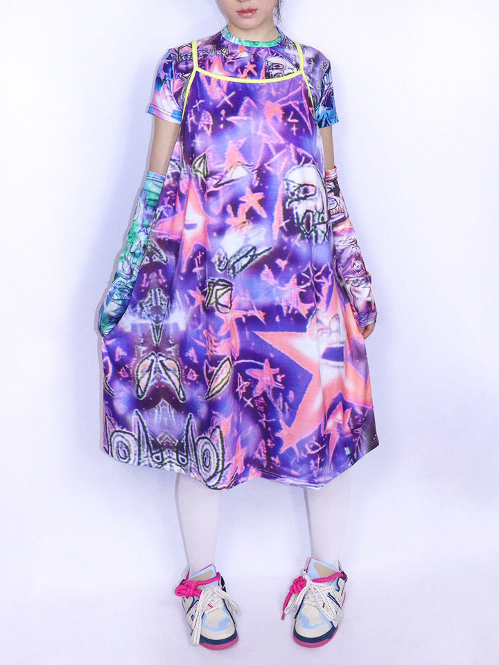 Purple Abstract Star Cami Midi Dress