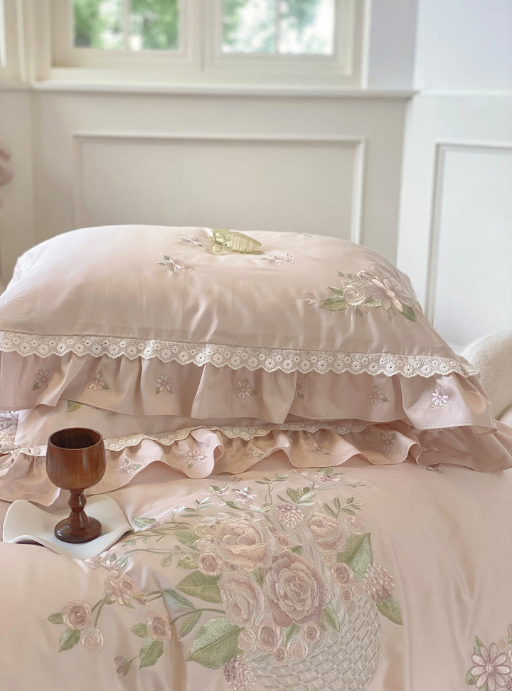 Rose Embroidery Lace Cotton Bedding Set