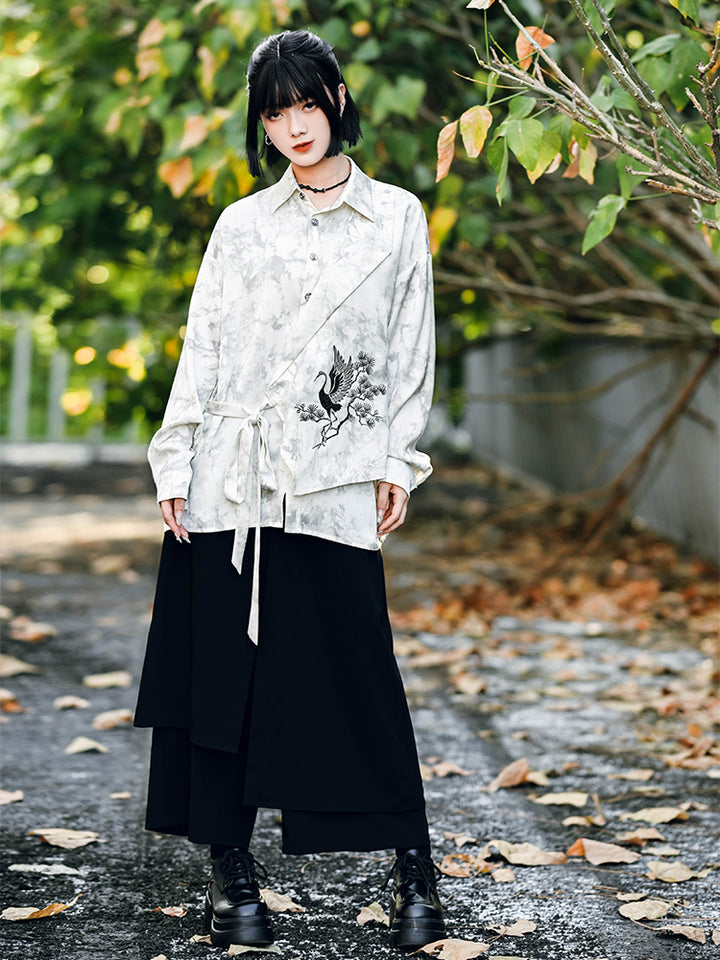 Chinese-style asymmetrical patchwork and embroidery shirt