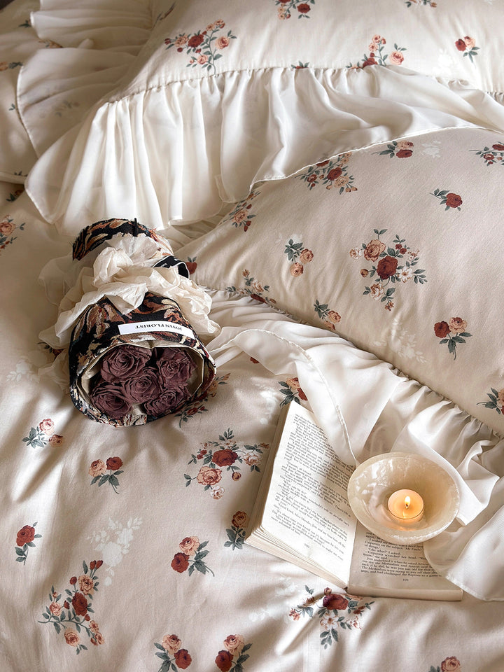 Vintage Rose Cotton Lotus Leaf Edge Bedding Set