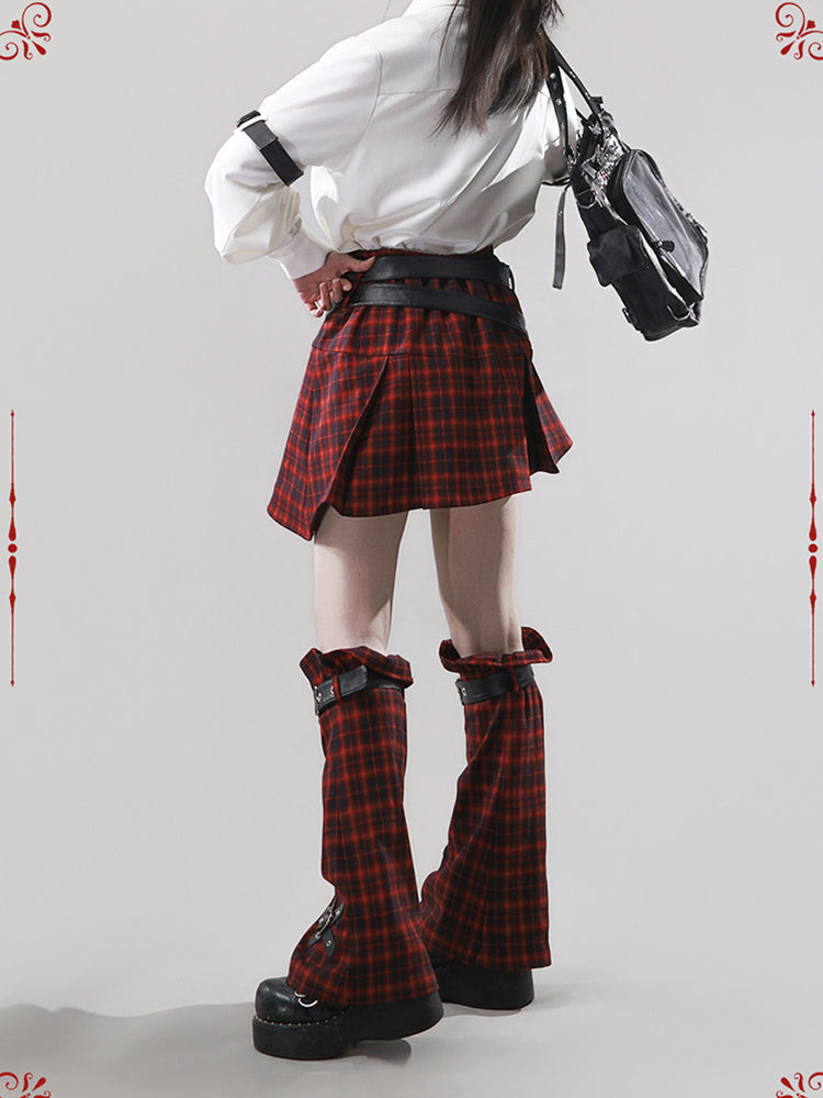 Punk Red Plaid Belted Skirt