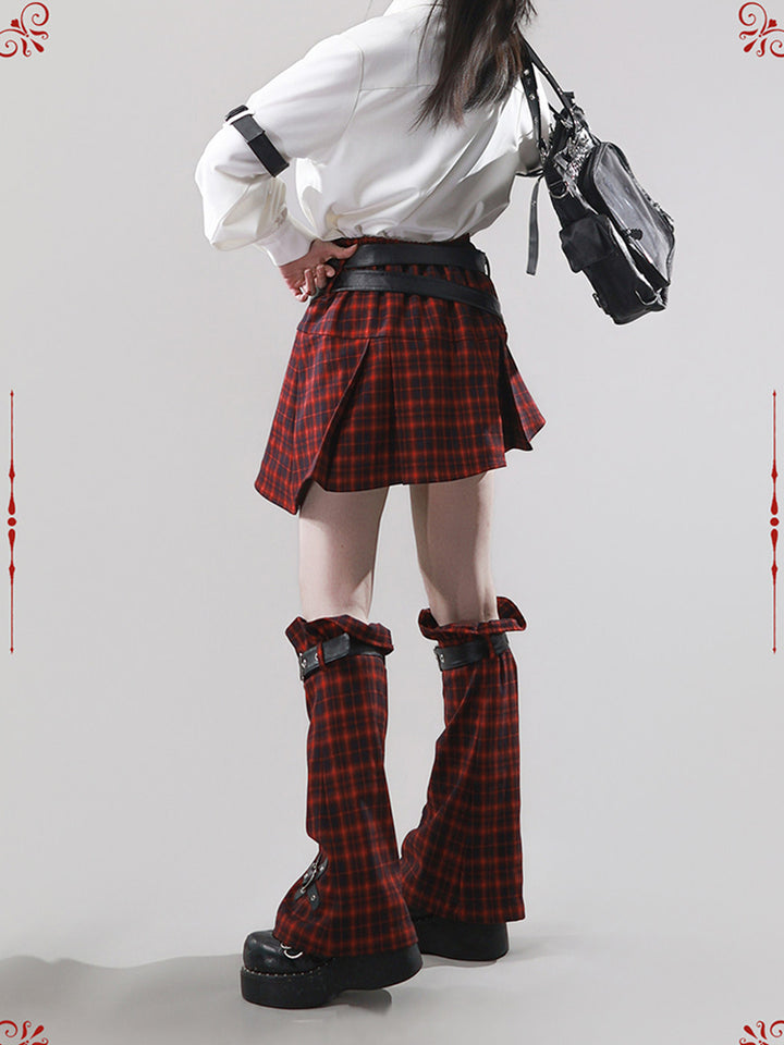 Punk Red Plaid Belted Skirt