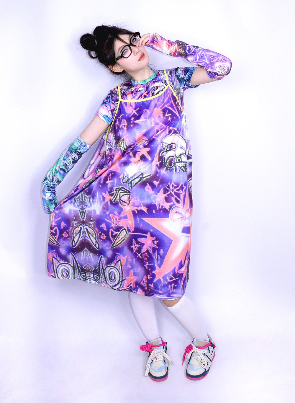 Y2K Purple Star Graphic Crop T-Shirt