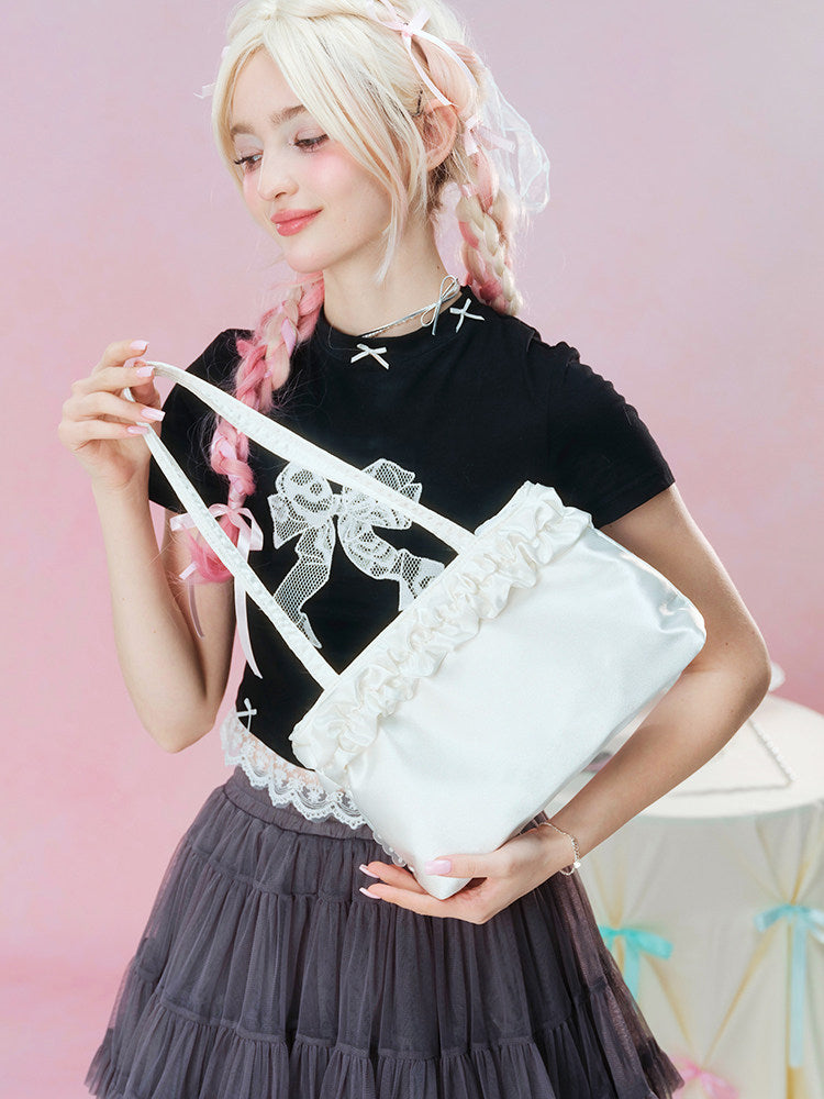 Satin Ruffle Balletcore Ita Underarm Bag