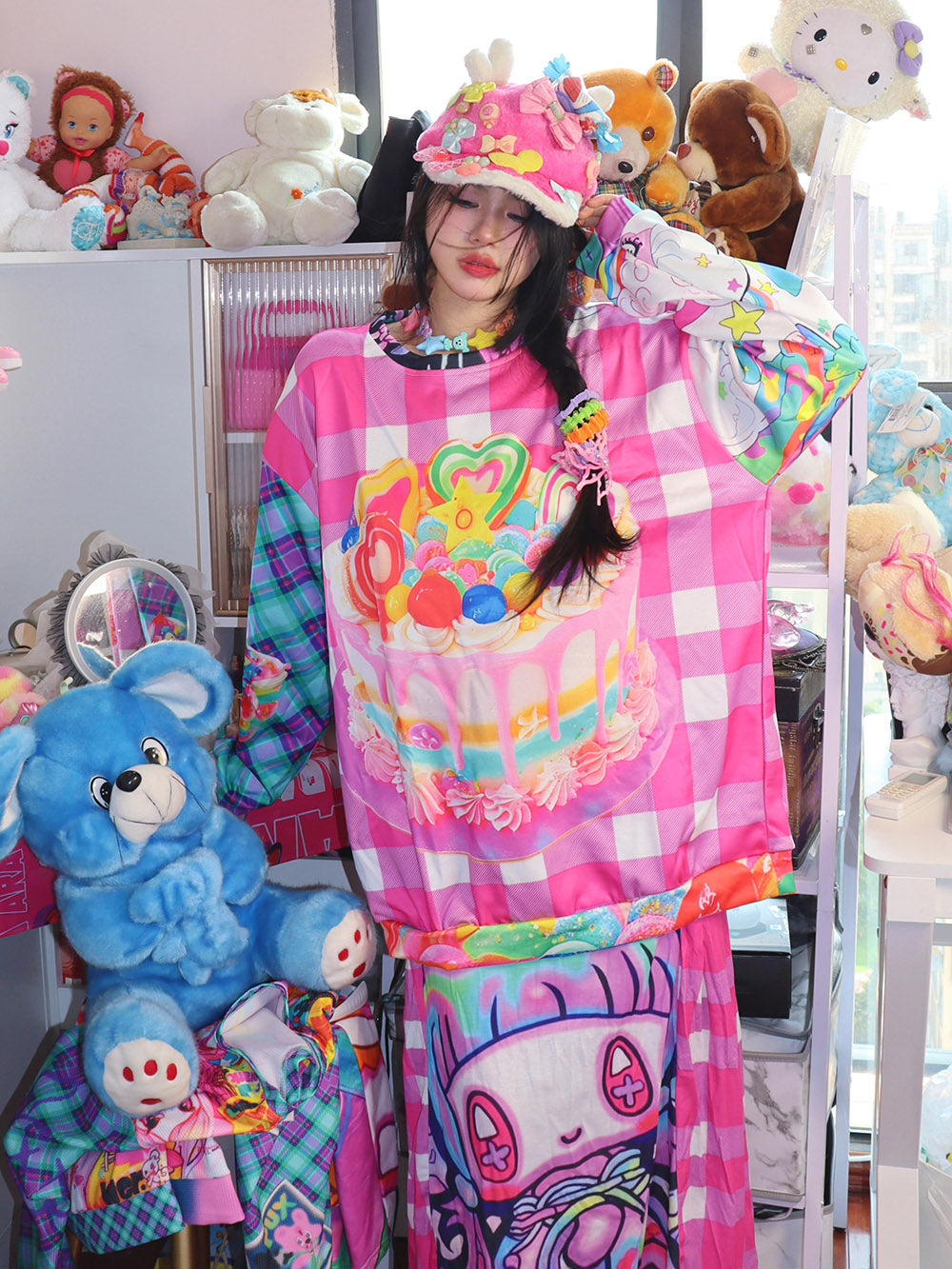 Pink Cake Graphic Patchwork Sweatshirt