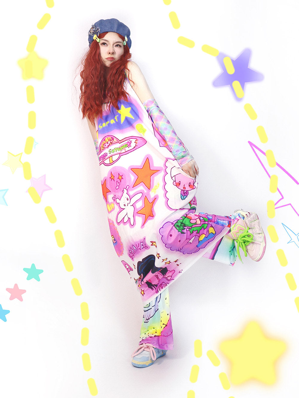 Y2K Pastel Phone Graphic Wide Leg Pants