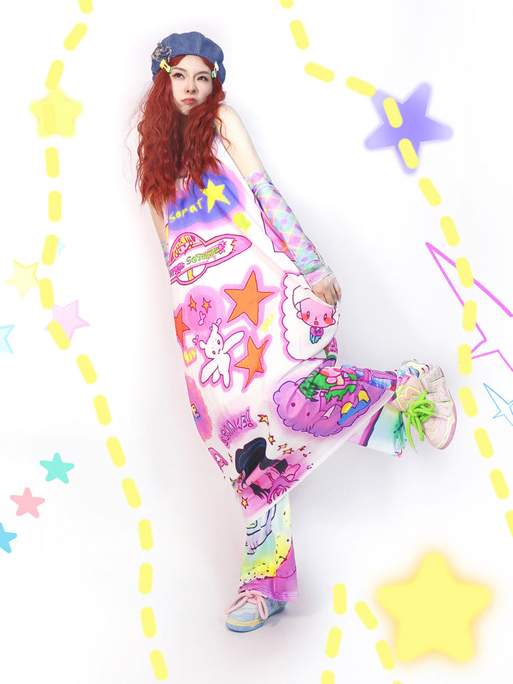 Y2K Pastel Phone Graphic Wide Leg Pants