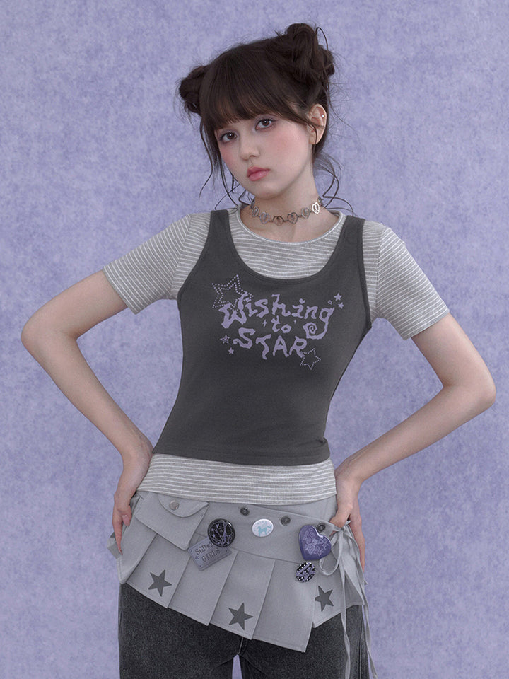 Layered Star Graphic Striped T-shirt
