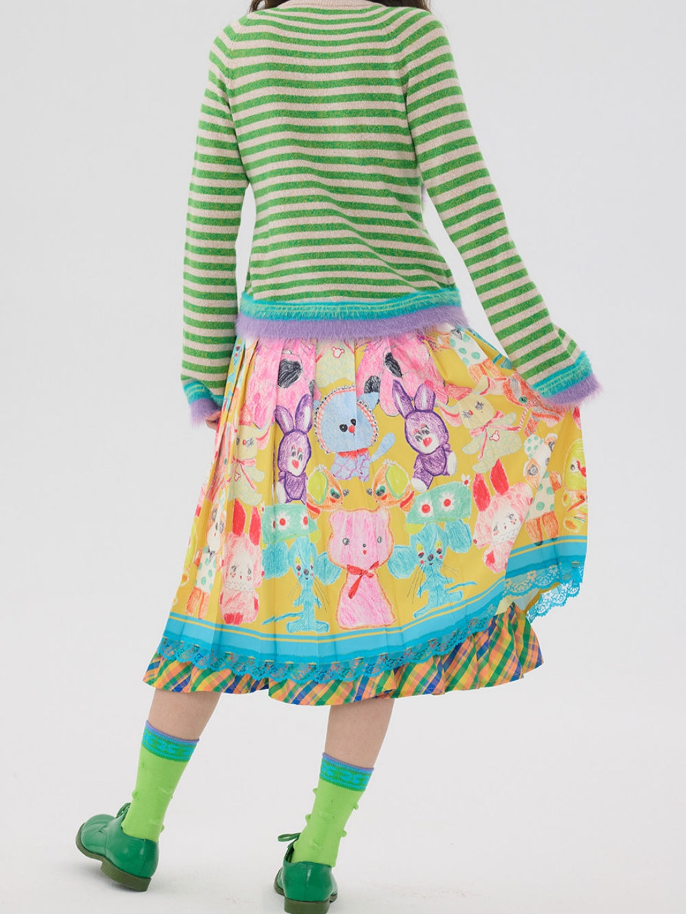 Cute Animal Print Lace Trim Skirt
