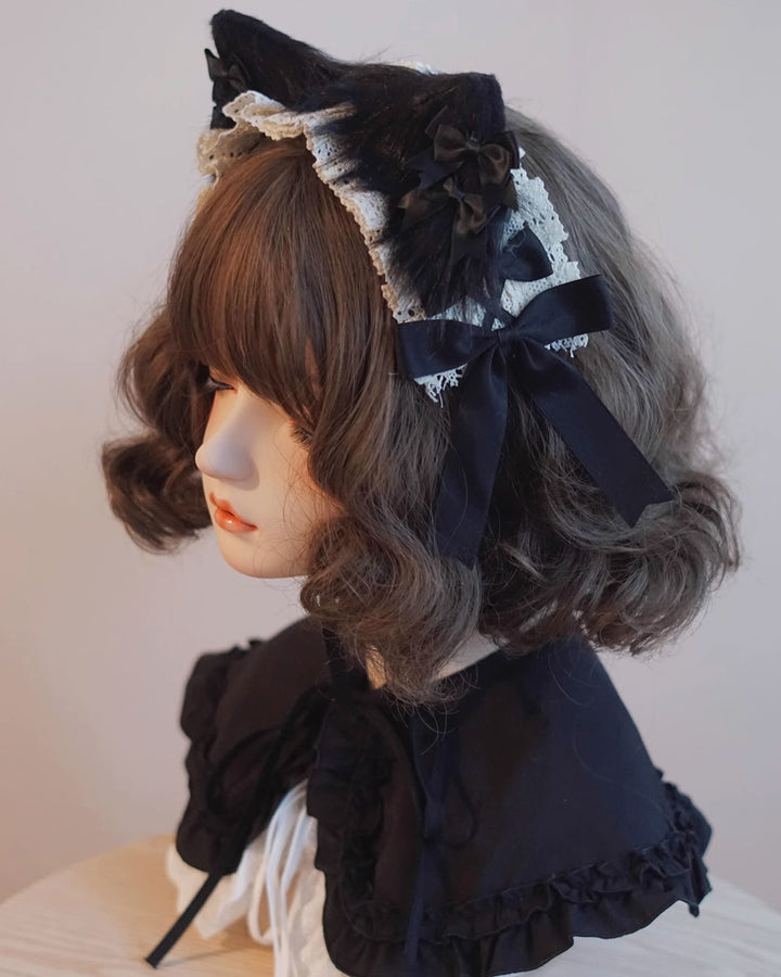 Black and White Bow Cat Ear Headband