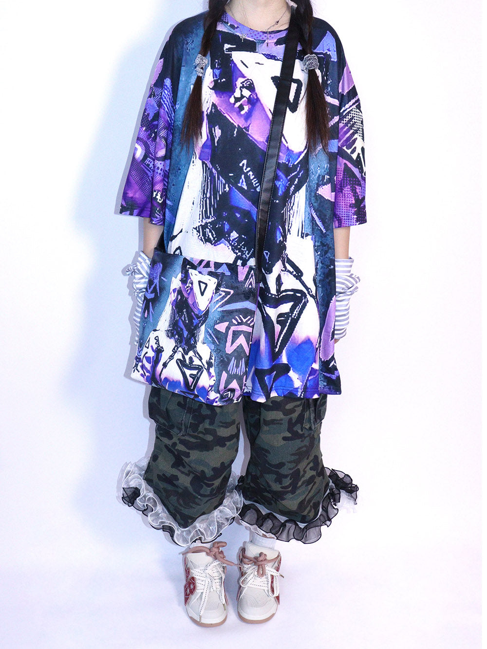 Purple Cyber Graphic Oversized T Shirt
