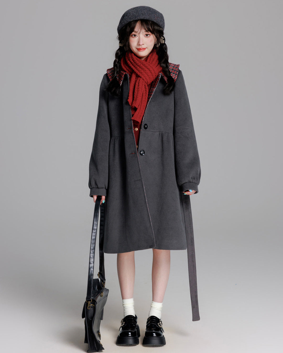 Chic Black / Gray College-style Coat for Fall and Winter