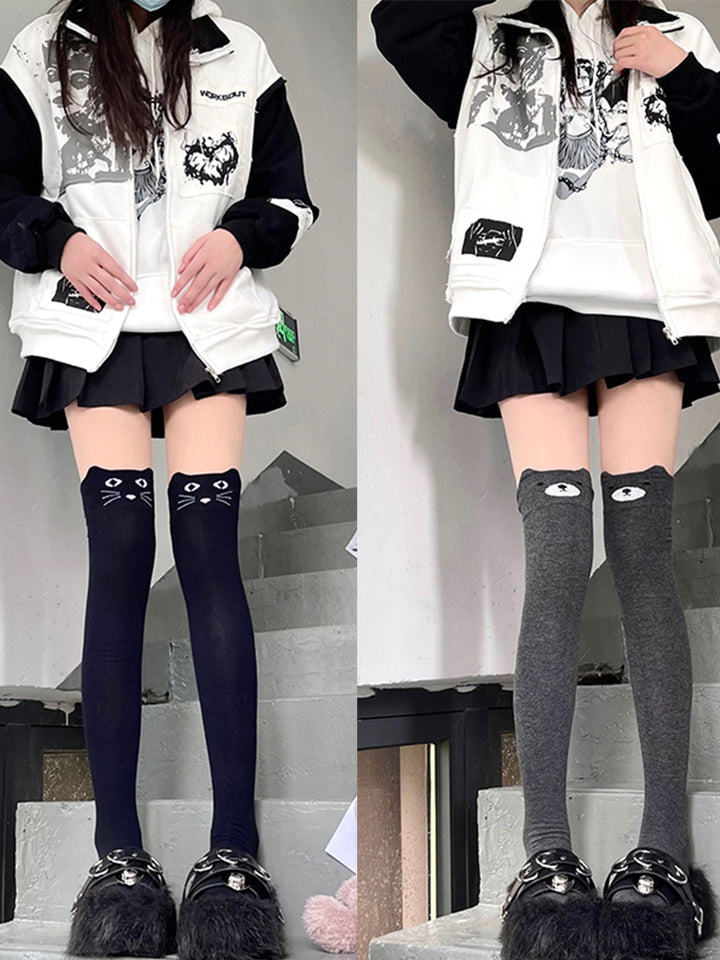 Kawaii Cat Face Thigh High Socks