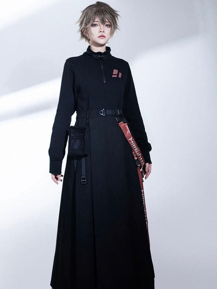 Techwear Black Stand Collar Spring/Autumn Top