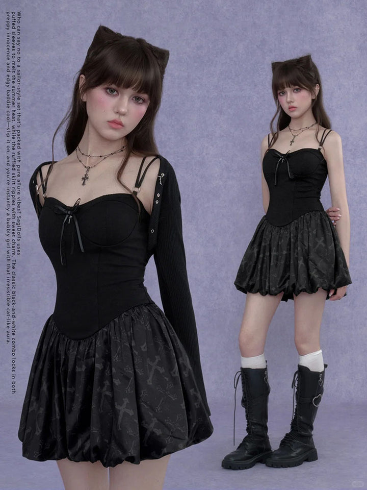 Corset Bubble Dress Ribbed Shrug