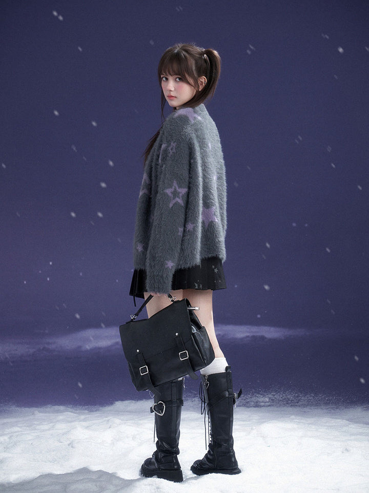 Black Star Charm Bow Pleated Mini Skirt