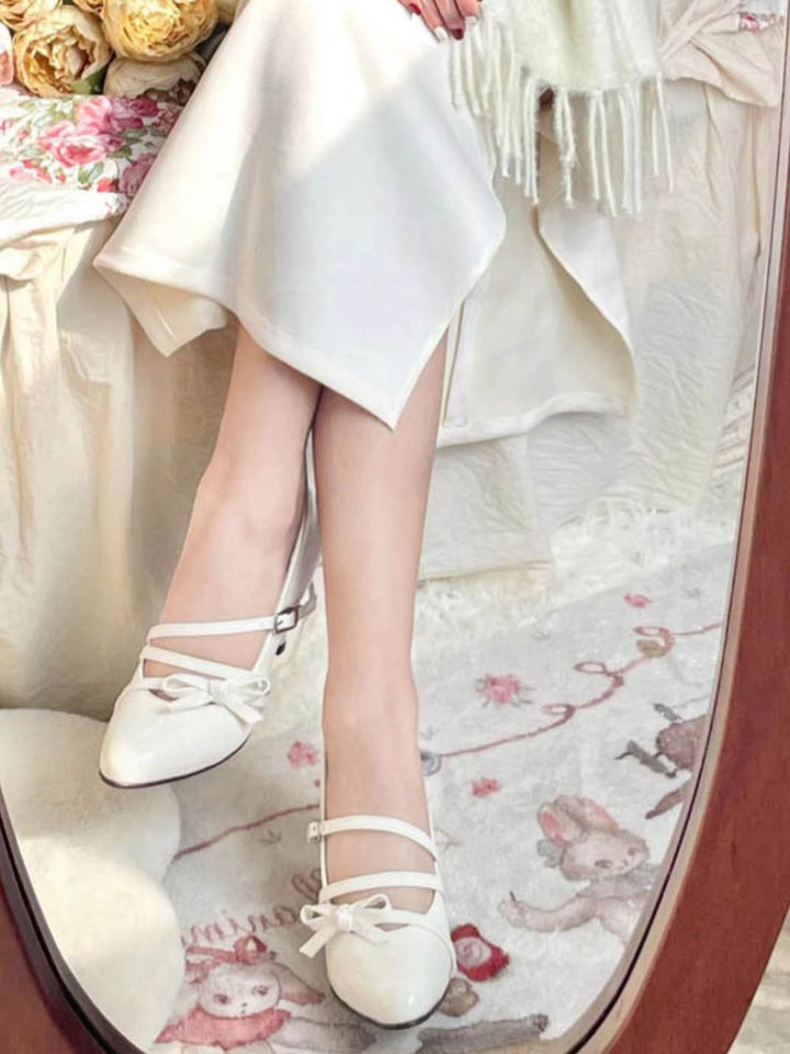 White Pointed-Toe Bow High Heel Shoes