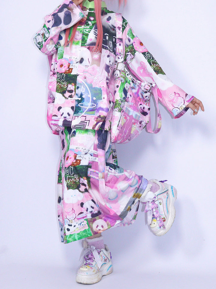 Pink Panda Collage Midi Skirt