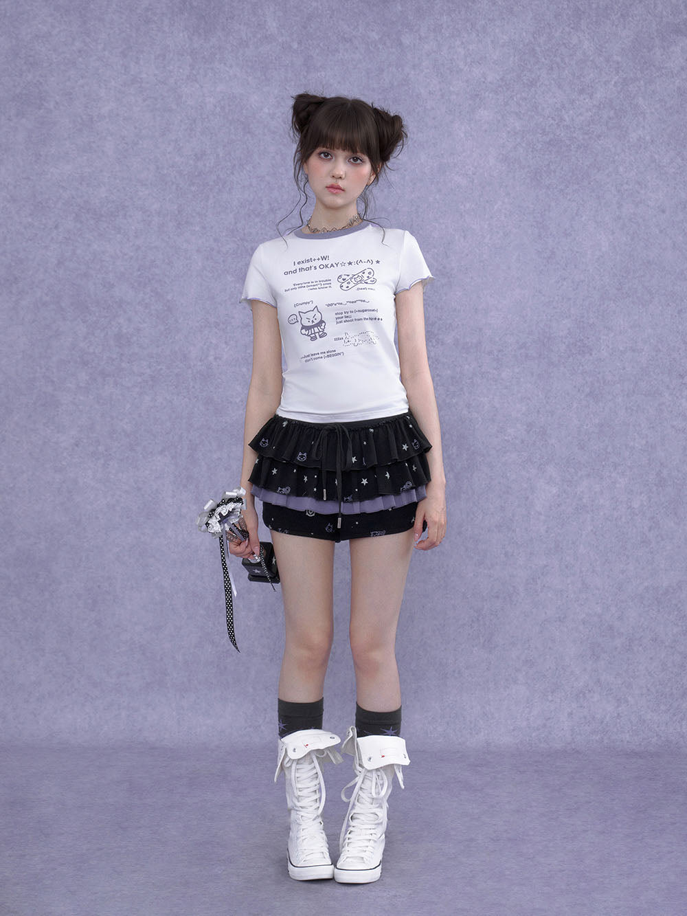 Black Cat Star Layered Ruffle Skort