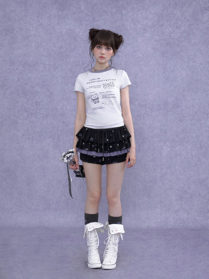 Black Cat Star Layered Ruffle Skort
