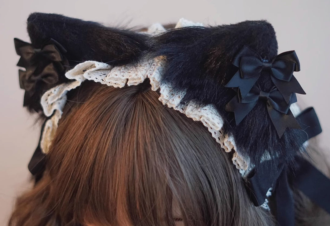 Black and White Bow Cat Ear Headband