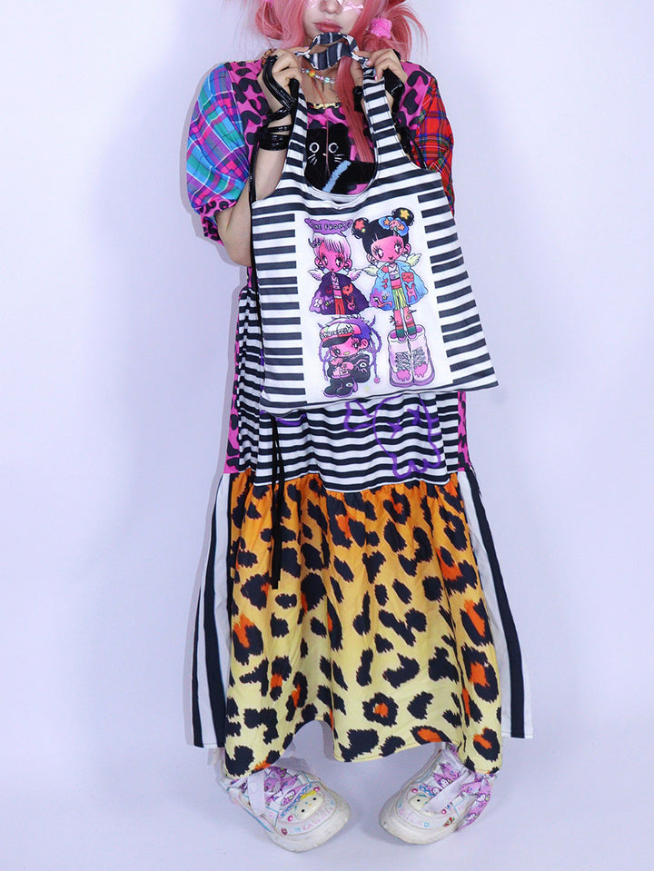 Pink Leopard Cat Patchwork Midi Dress