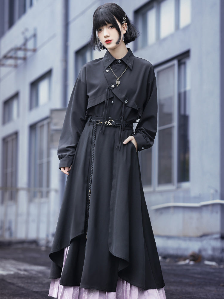 Dark-style asymmetrical embroidered shirt