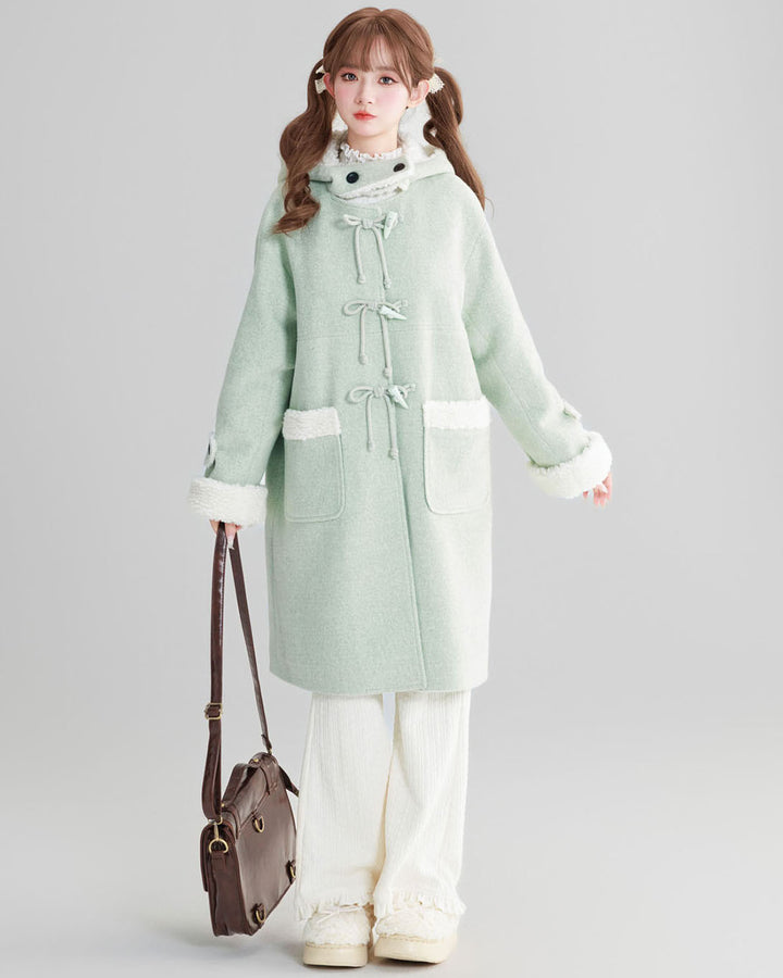 Mint Green College-style Thickened Wool Coat for Winter