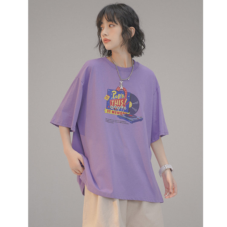 Vintage Printed Short-sleeve Loose Round-neck T-shirt