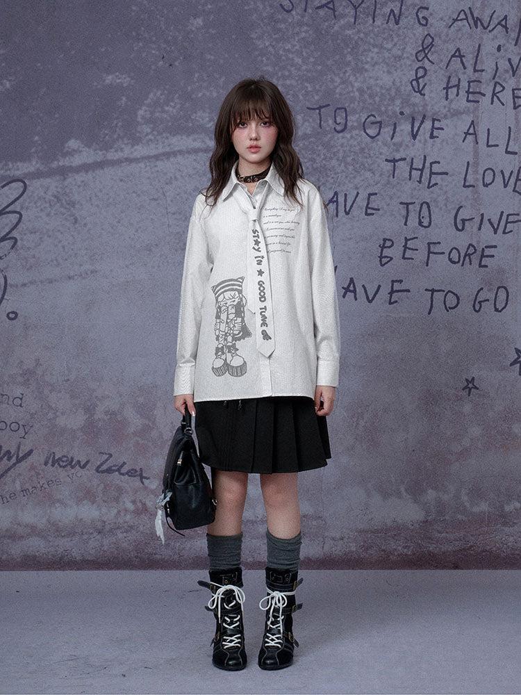 Subcul Jirai Anime Graphic Stripe Shirt With Tie