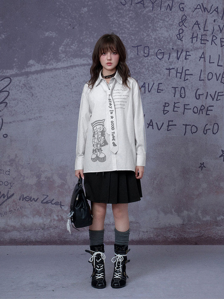 Subcul Jirai Anime Graphic Stripe Shirt With Tie