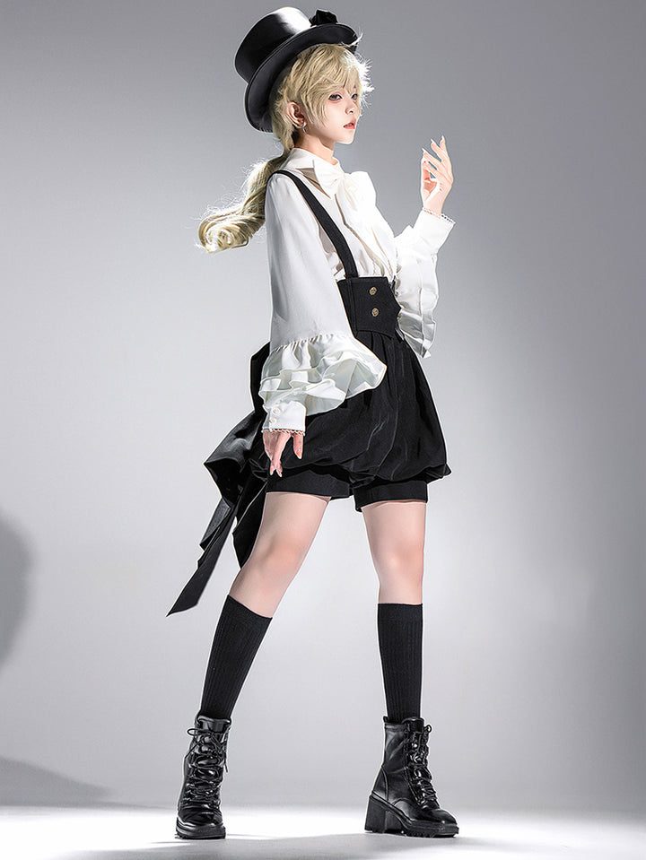 Elegant White Bow Blouse with Ruffle Sleeves