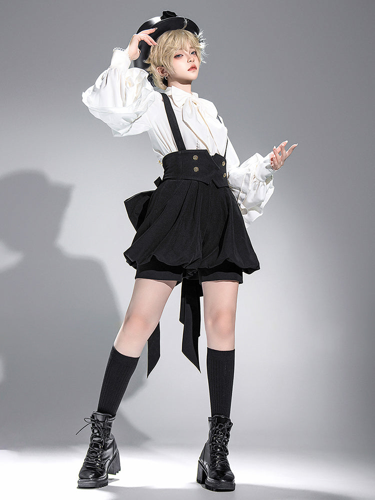 Elegant White Bow Blouse with Ruffle Sleeves