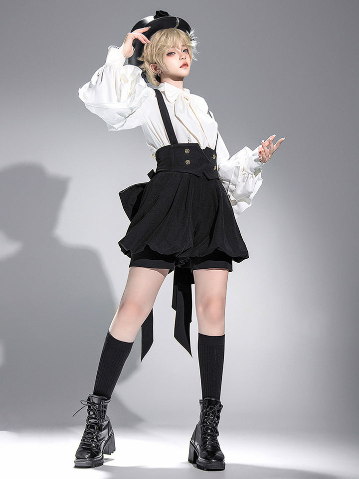 Elegant White Bow Blouse with Ruffle Sleeves