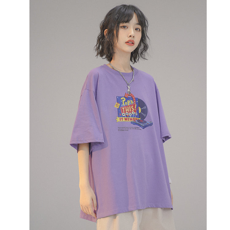 Vintage Printed Short-sleeve Loose Round-neck T-shirt