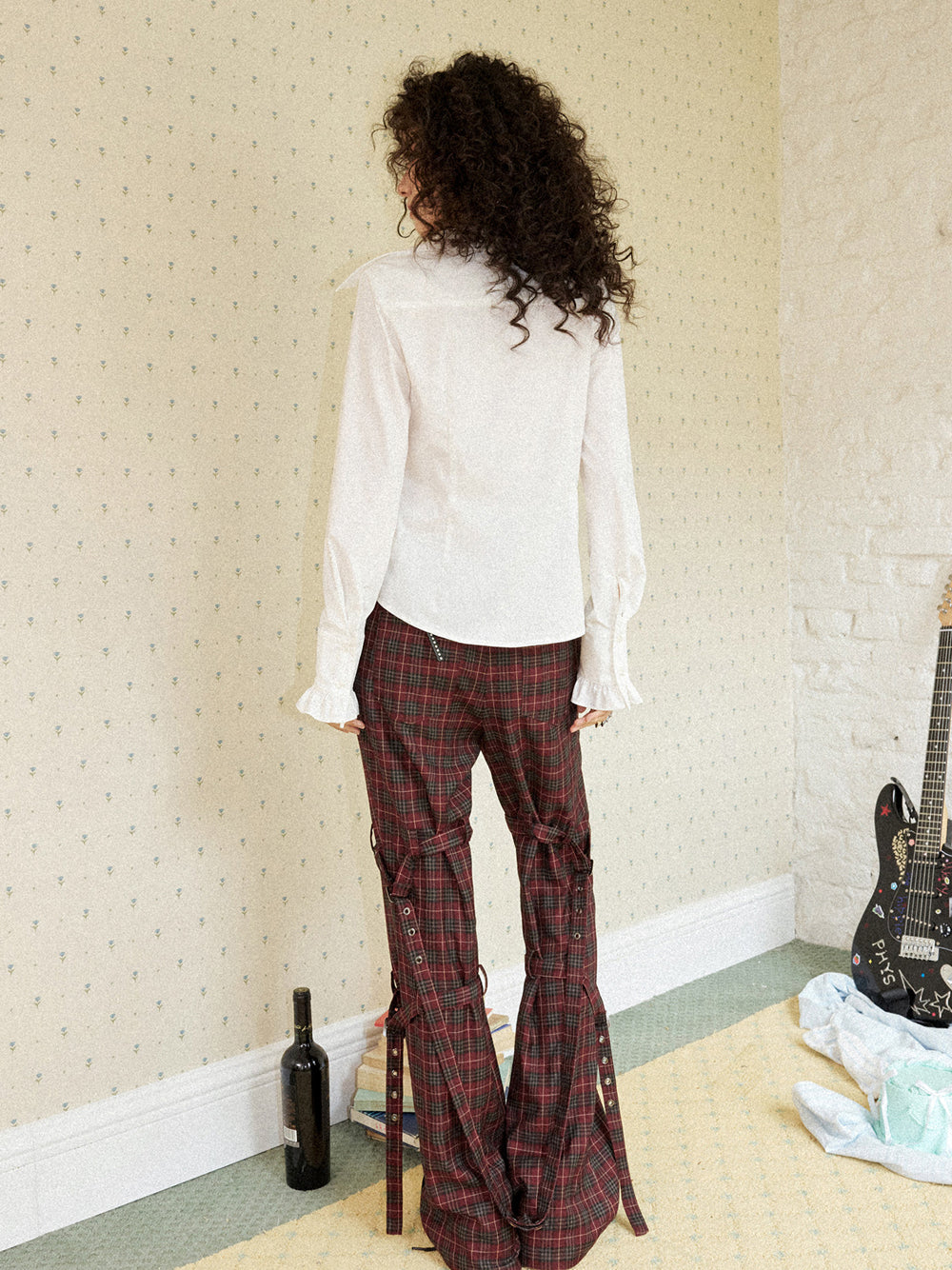 Love Embroidery Ruffle Cuff Button Blouse