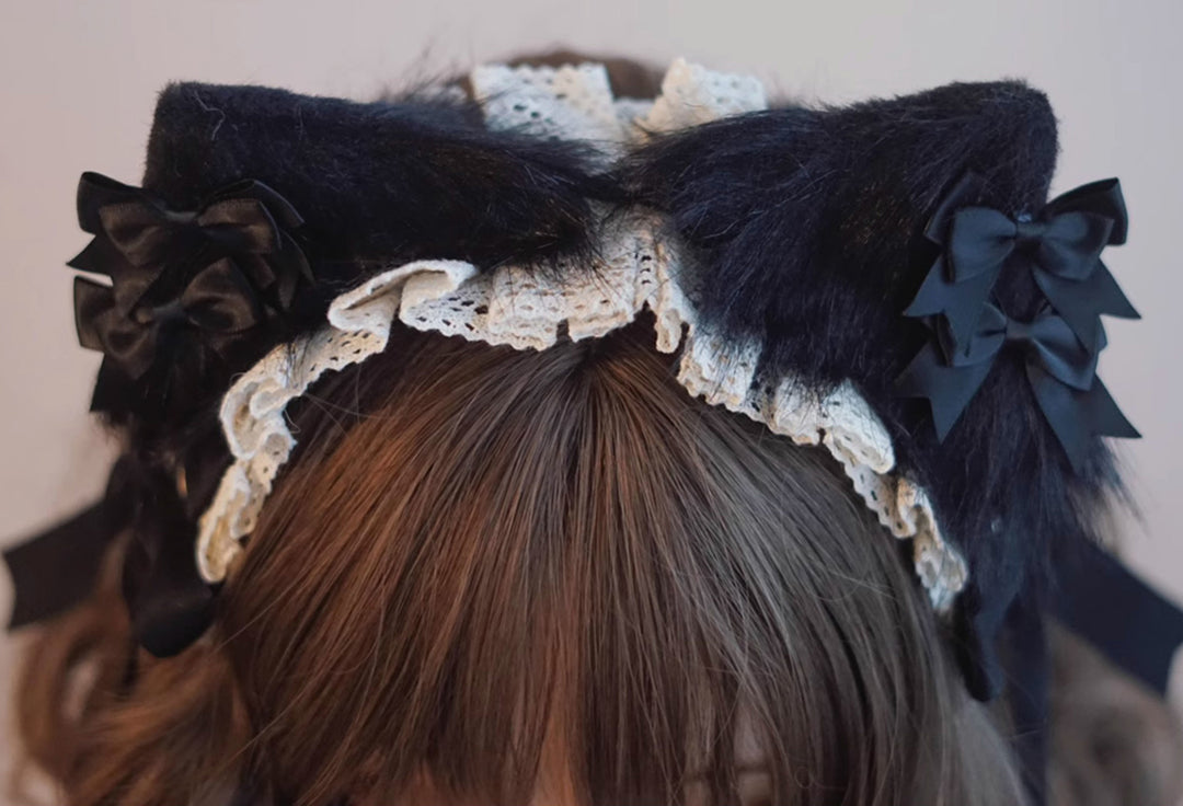 Black and White Bow Cat Ear Headband