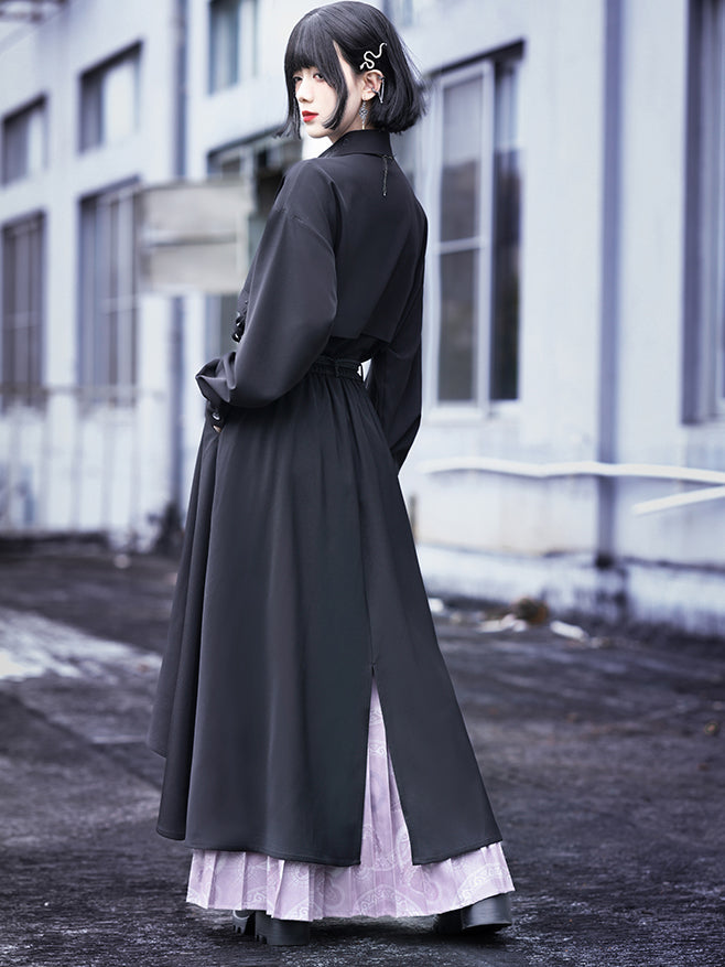 Dark-style asymmetrical embroidered shirt