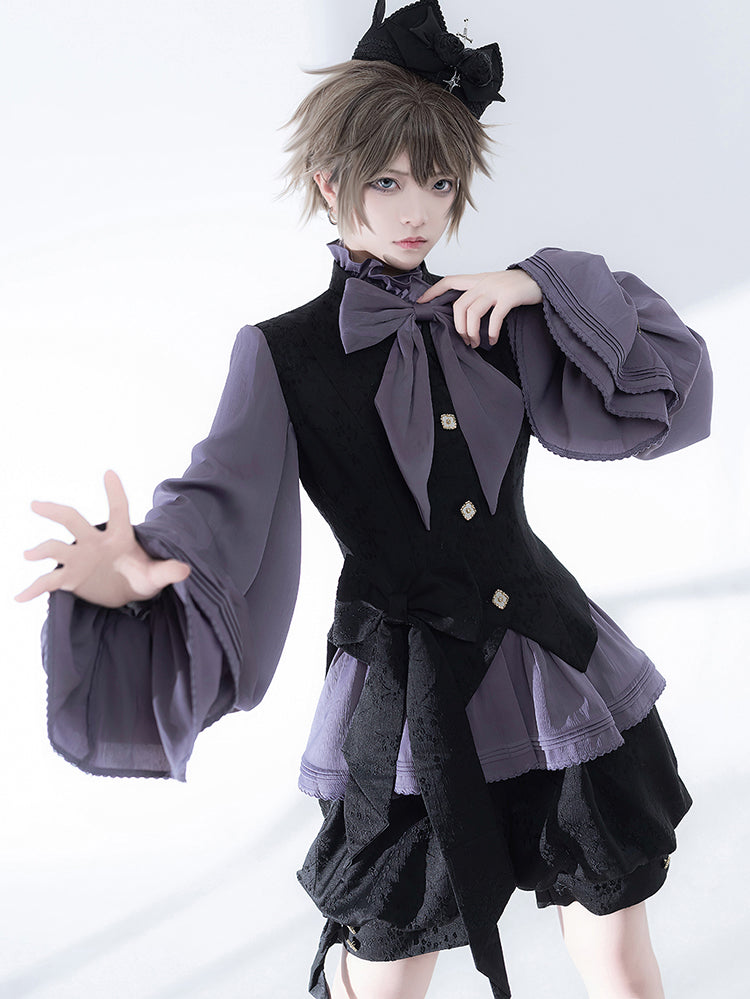 Black Floral Vest with Bow Accent