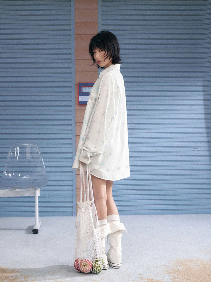 Oversized Subcul Marine Heart Pocket Long Sleeve Shirt