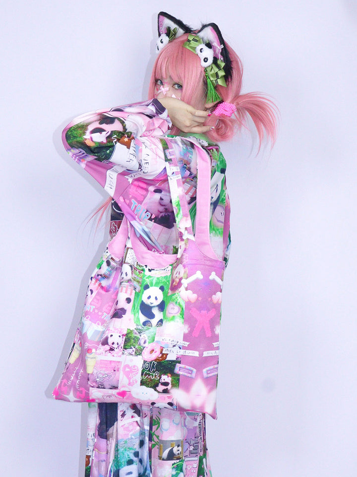 Pink Panda Collage Tote Bag