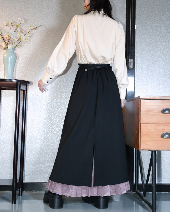 Chinese-Style Printed Asymmetrical Pleated Skirts Pants